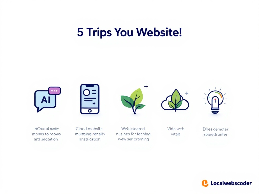 5 essential website trends 2025 infographic with AI, mobile, and cloud icons