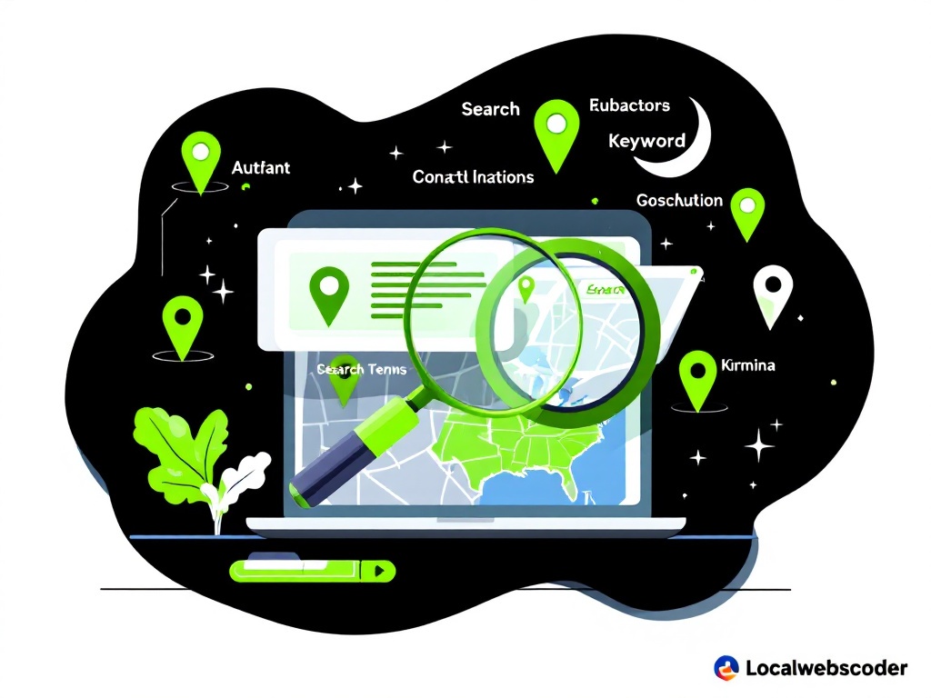 Local SEO keyword research concept with map and seach terms