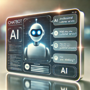 A sleek AI chatbot interface on a digital screen, symbolizing automated customer service and the use of AI in small business marketing