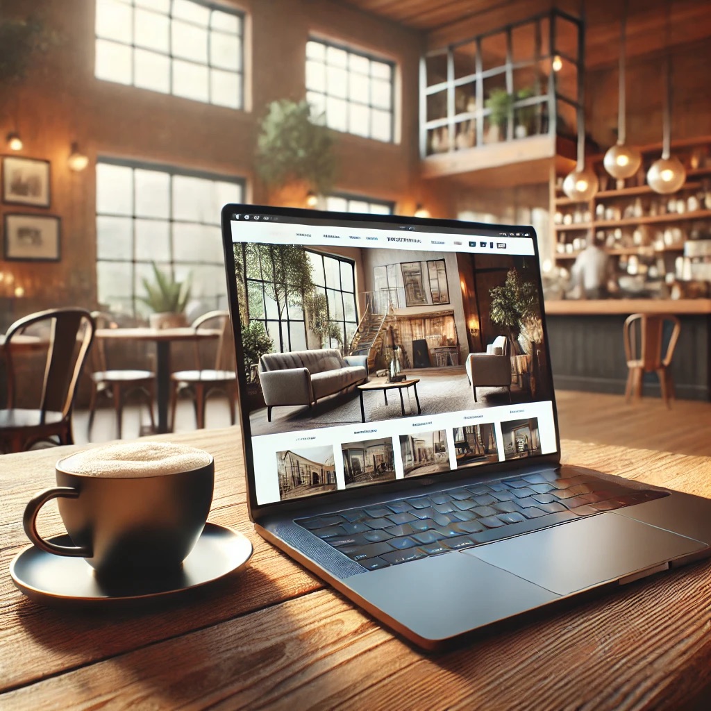 Laptop in coffee shop with coffee