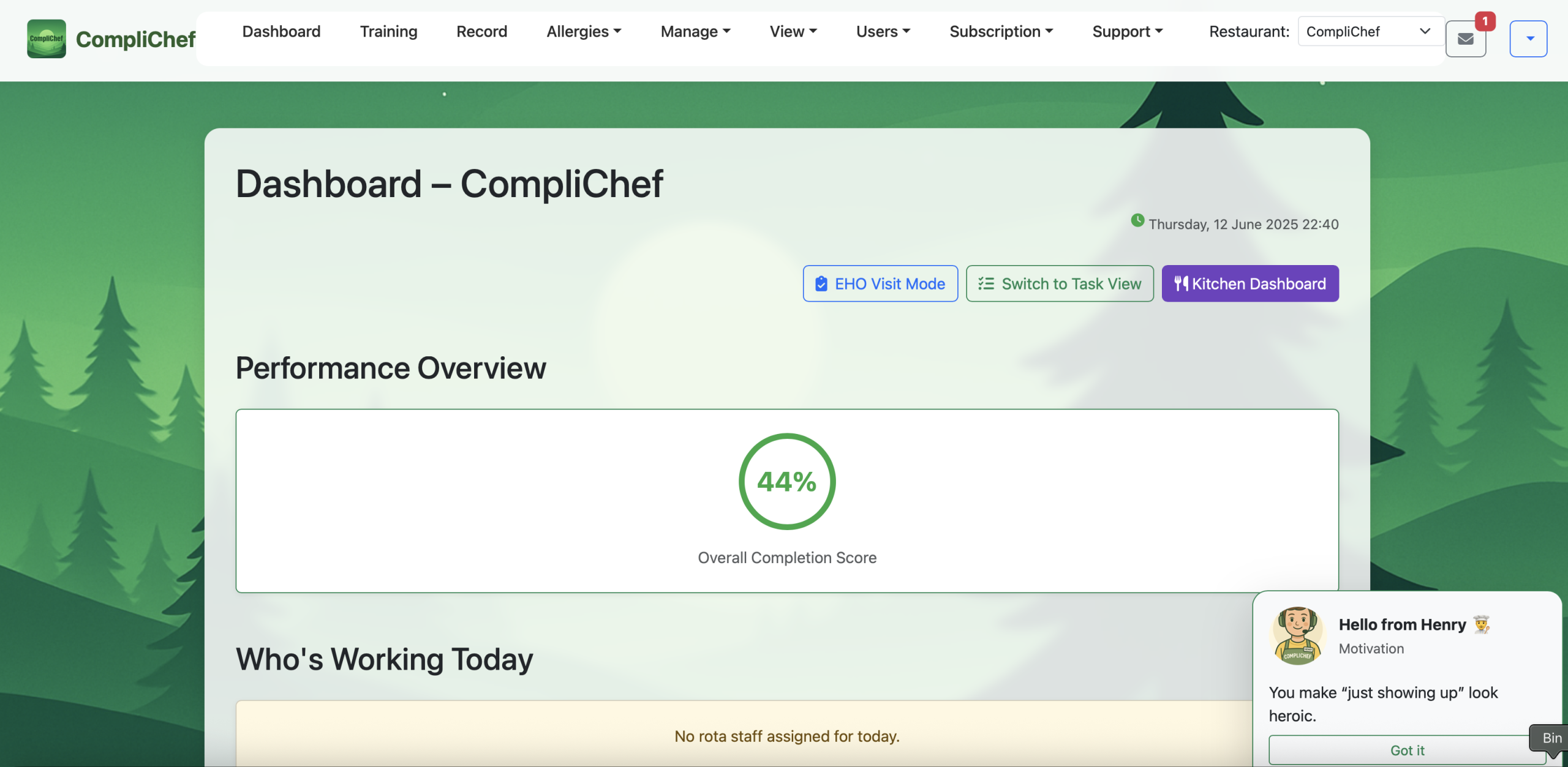 CompliChef Dashbaord