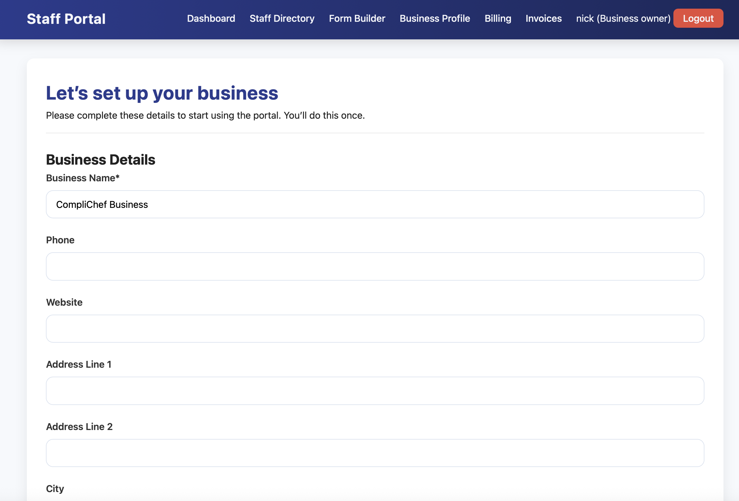 Staff Portal dashboard screenshot